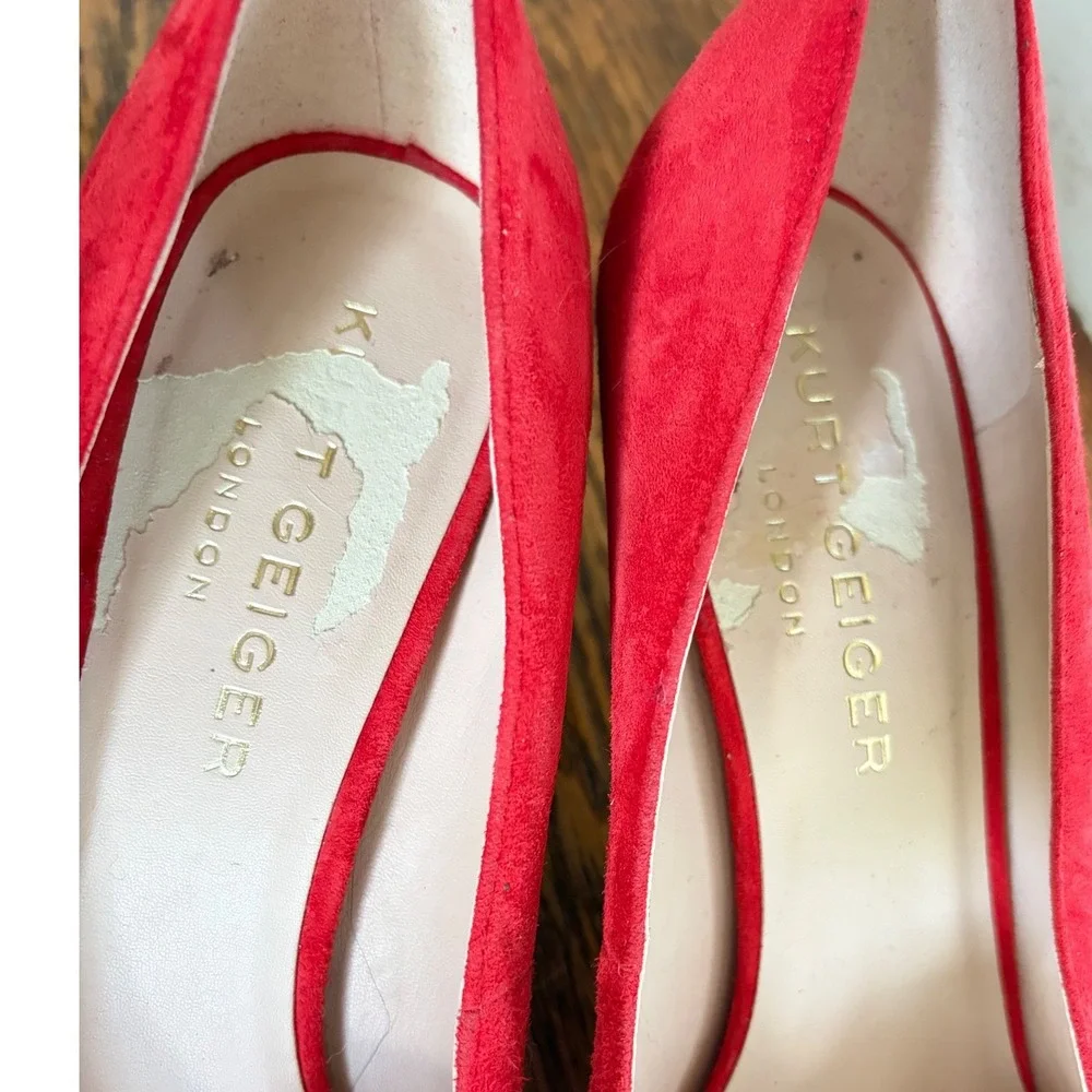 Kurt Geiger‎ London Red Suede Pointed Toe Kitten Heel Pumps Womens Size 39